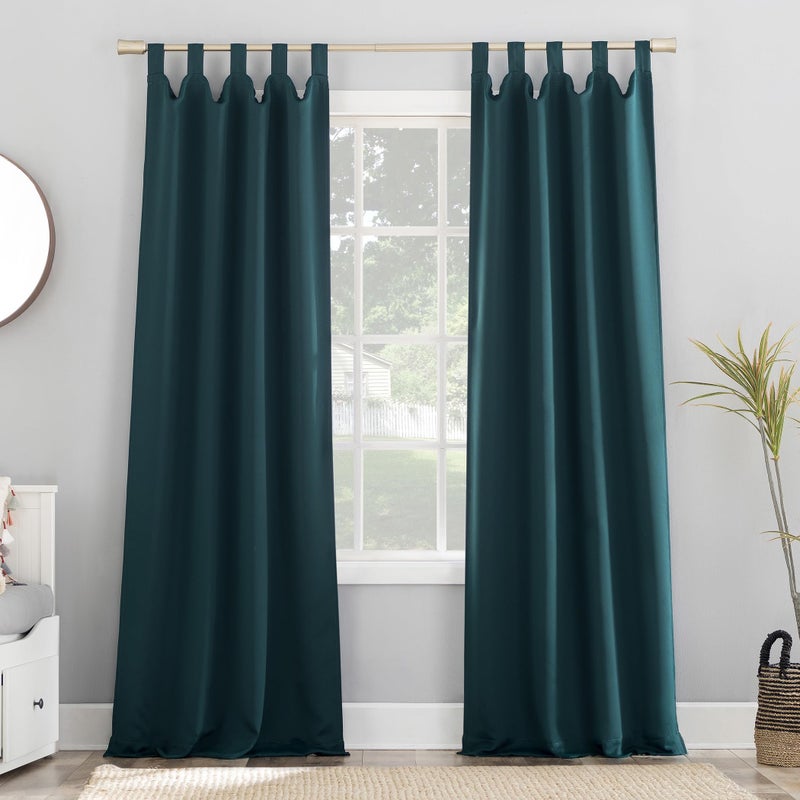 Sun Zero Easton Energy Saving Blackout Tab Top Curtain Panel, 40" x 84", Teal - Image 1